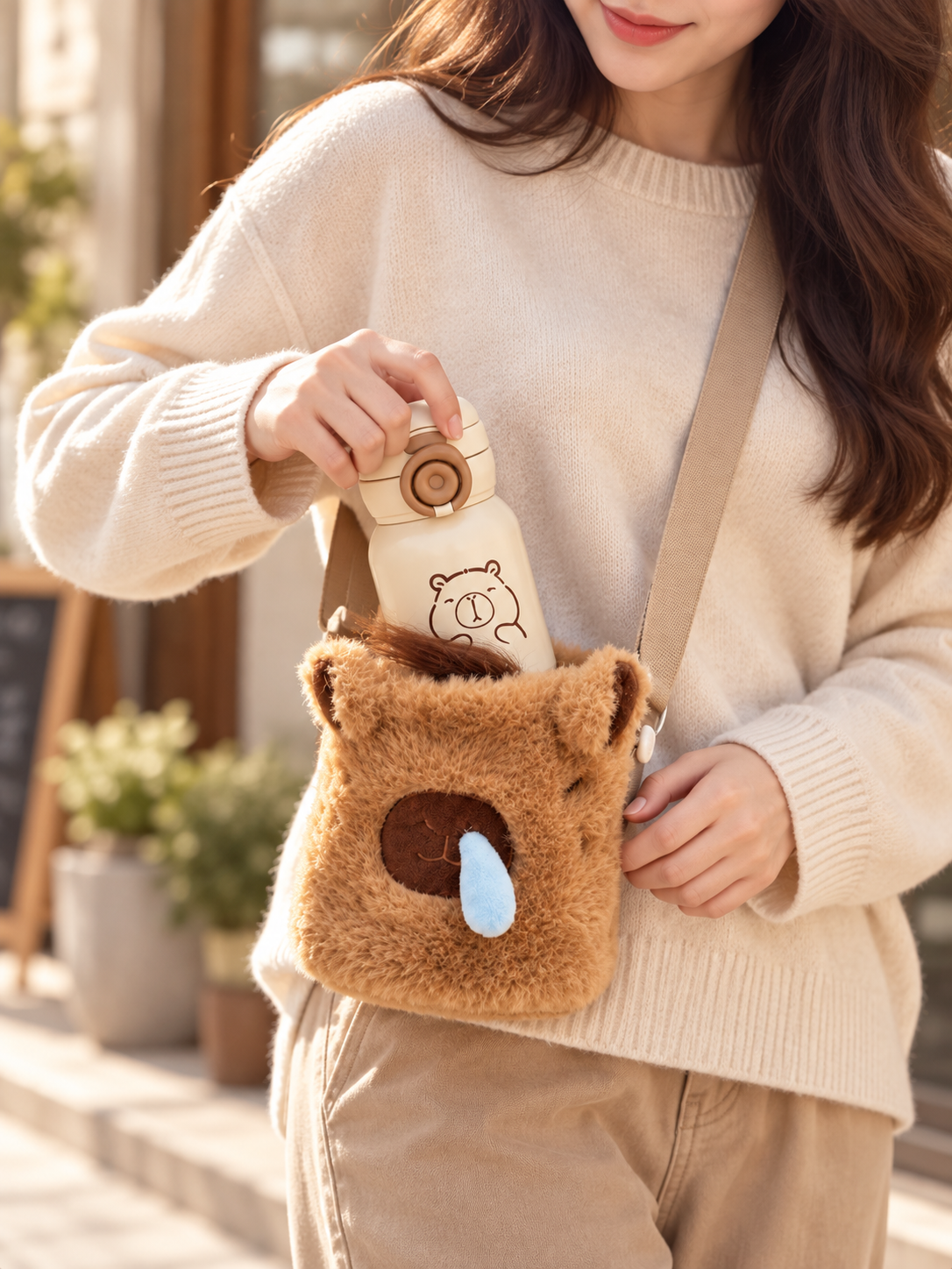 TERMO CAPIBARA 500 ML CON BOLSA DE PELUCHE 🧸🥤