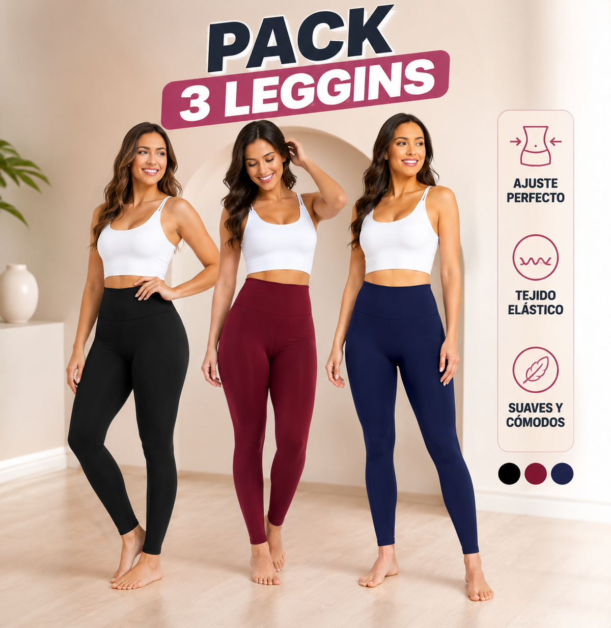PACK DE 3 LEGGINGS PARA MUJER 👖✨