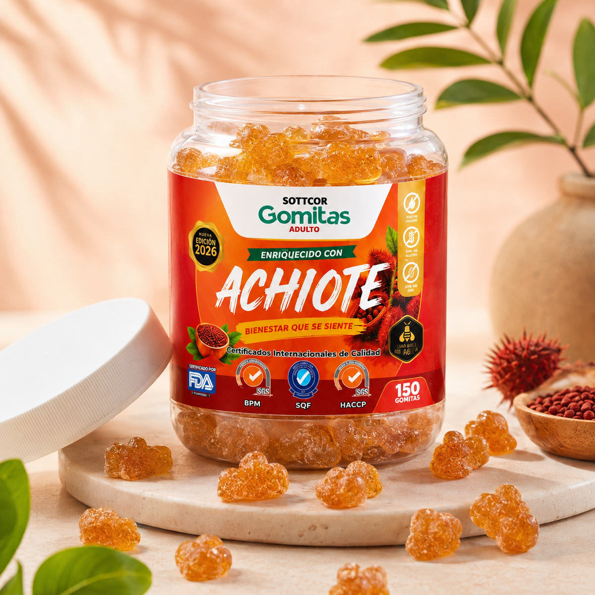GOMITAS DE ACHIOTE CON MIEL PARA ADULTOS