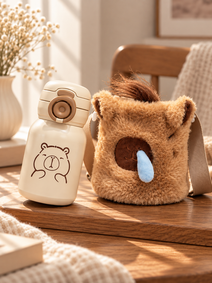 TERMO CAPIBARA 500 ML CON BOLSA DE PELUCHE 🧸🥤