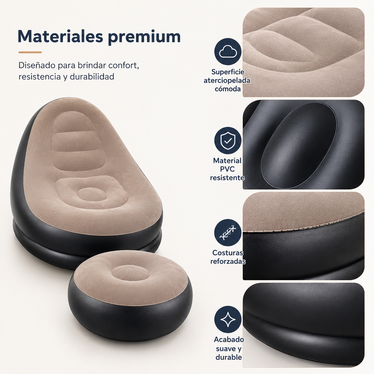 SILLÓN INFLABLE PORTÁTIL CON REPOSAPIÉS