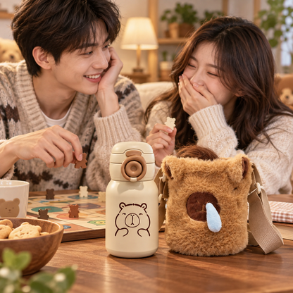 TERMO CAPIBARA 500 ML CON BOLSA DE PELUCHE 🧸🥤