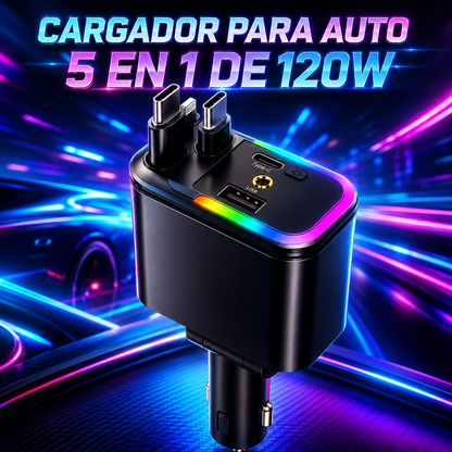 CARGADOR PARA AUTO 5 EN 1 DE 120W