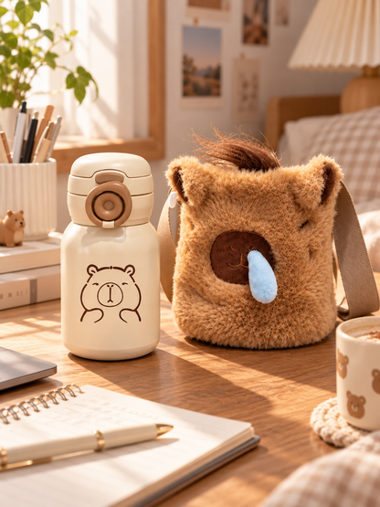 TERMO CAPIBARA 500 ML CON BOLSA DE PELUCHE 🧸🥤