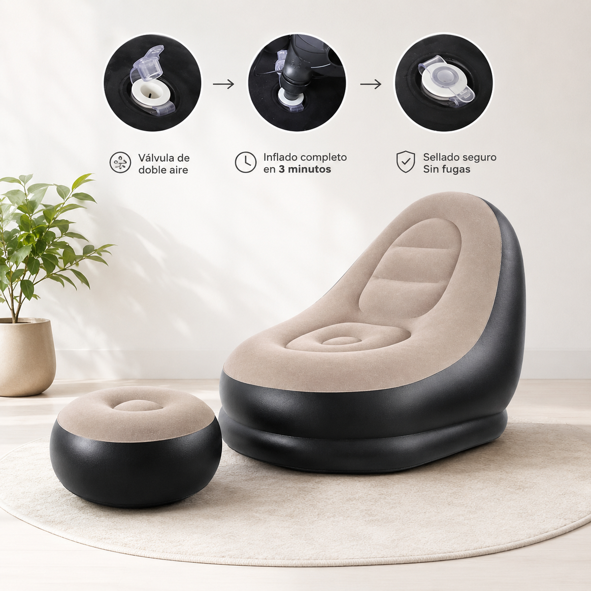 SILLÓN INFLABLE PORTÁTIL CON REPOSAPIÉS