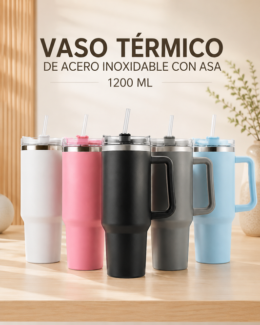 VASO TÉRMICO DE ACERO INOXIDABLE CON ASA 1200 ML