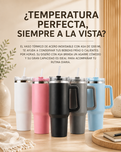 VASO TÉRMICO DE ACERO INOXIDABLE CON ASA 1200 ML