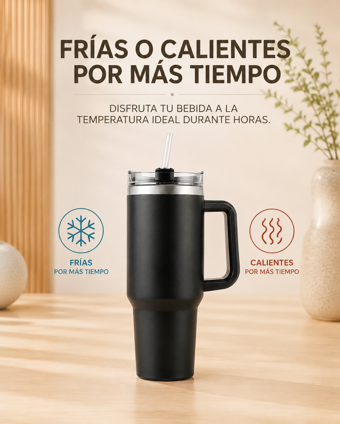 VASO TÉRMICO DE ACERO INOXIDABLE CON ASA 1200 ML