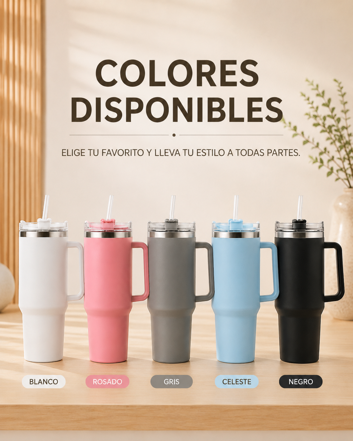 VASO TÉRMICO DE ACERO INOXIDABLE CON ASA 1200 ML