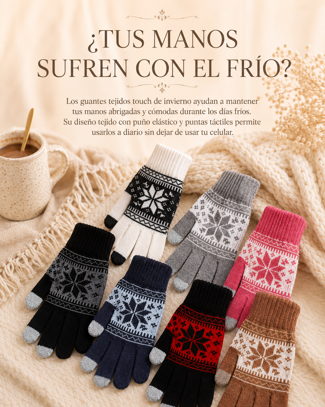 PACK X3 GUANTES TEJIDOS TOUCH DE INVIERNO