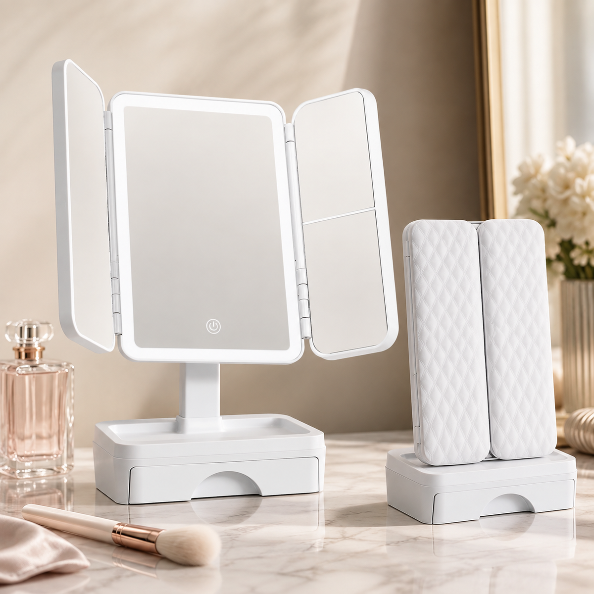 ESPEJO TRÍPTICO LED 3X CON ORGANIZADOR ✨