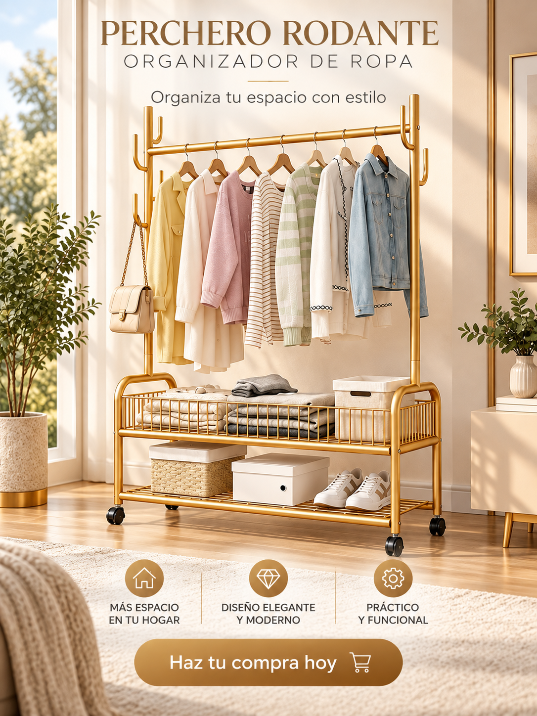 PERCHERO RODANTE ORGANIZADOR DE ROPA ✨🧥