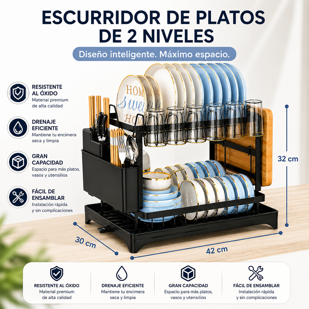 ESCURRIDOR ORGANIZADOR PREMIUM PARA PLATOS Y CUBIERTOS