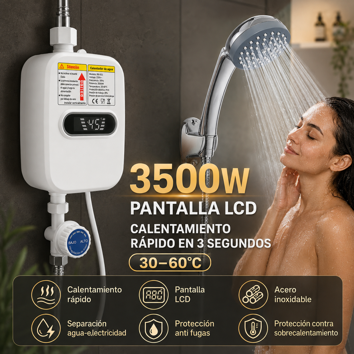 CALENTADOR ELÉCTRICO INSTANTÁNEO CON PANTALLA DIGITAL