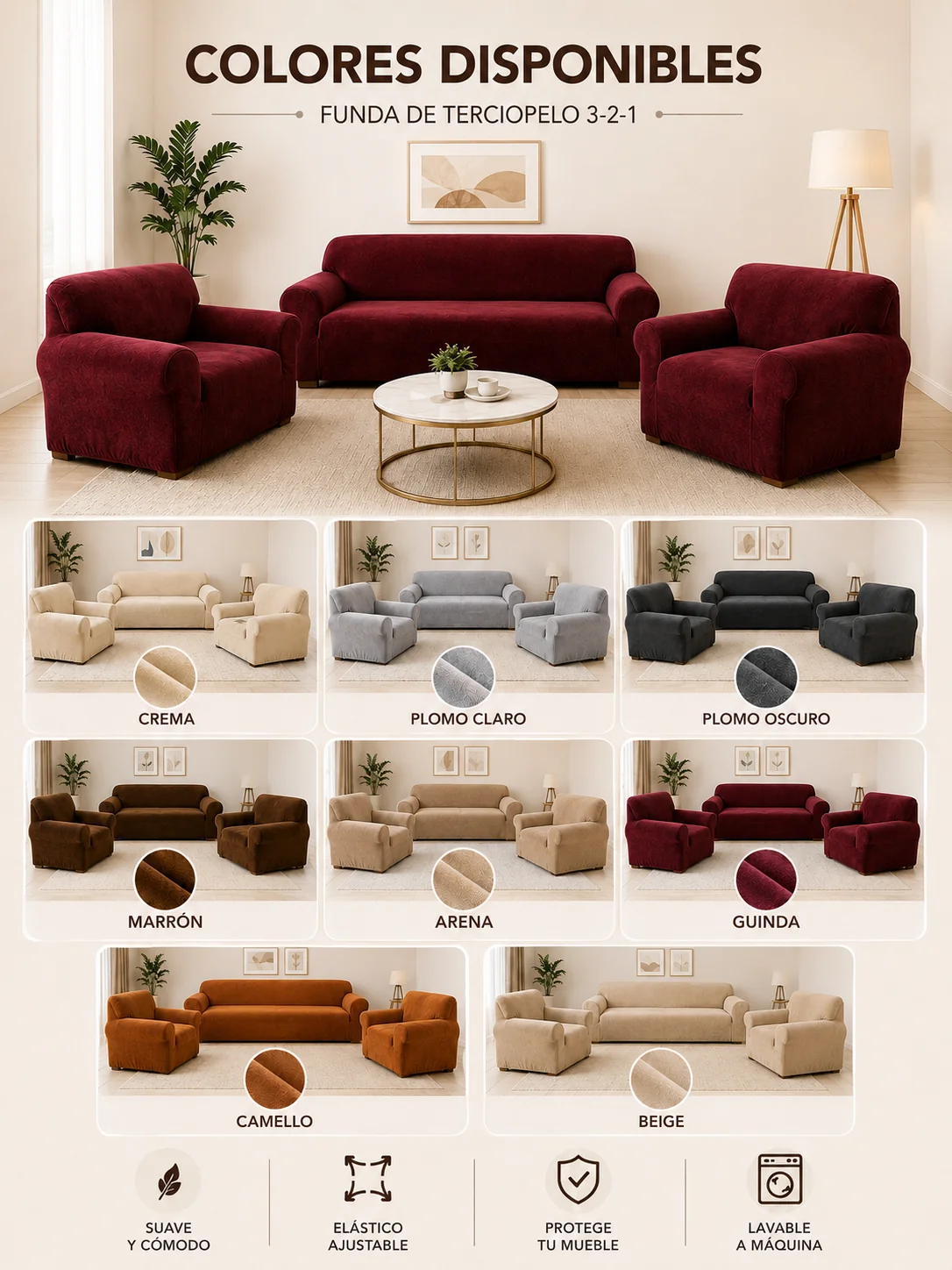 FUNDAS PARA MUEBLES DE SALA TERCIOPELO Y SPANDEX